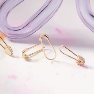 14k Safety Pin Pave Topaz Earring